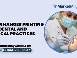 door hanger printing visual showing a professional healthcare door hanger with a welcoming clinic image, service categories, and appointment information
